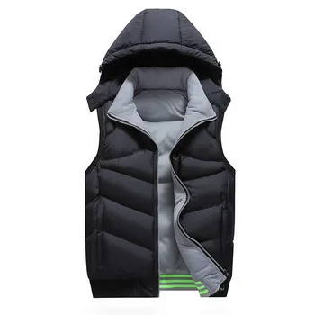 

2019 New Winter Casual Cotton Vest Men Fashion Hooded Parka Outerwear Sleeveless Jacket Mens Waistcoat Warm Plus Size 4XL