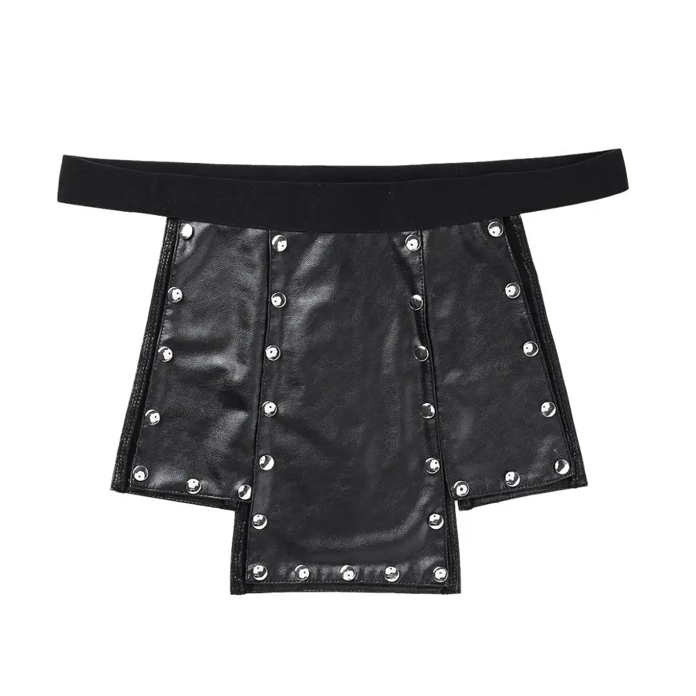 Men Lingerie Exotic Cosplay Leather Kilt Underwear Gothic Crotchless Knickers Panties Sissy Gay Sexy Split Panels Underpants 4XL