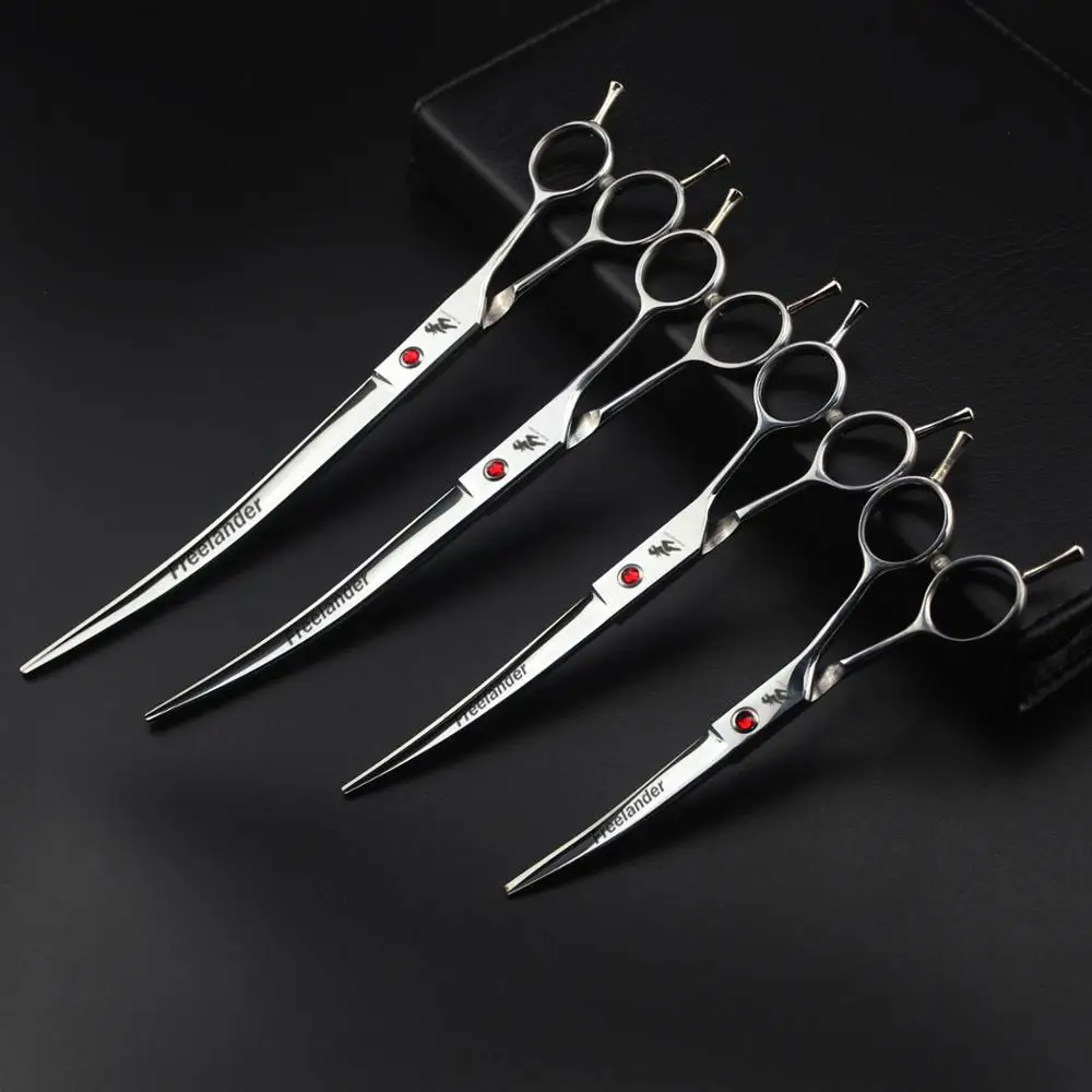 

6" 7" 8" 9" Professional Curved pet grooming scissors for Dog Grooming sliver Curved right left hand shears double tail