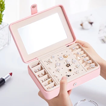 

Necklace Display Organizer Stud Holder Fashion Jewelry Box Travel Velvet Mirror Jewelry Display Holds Stand Box