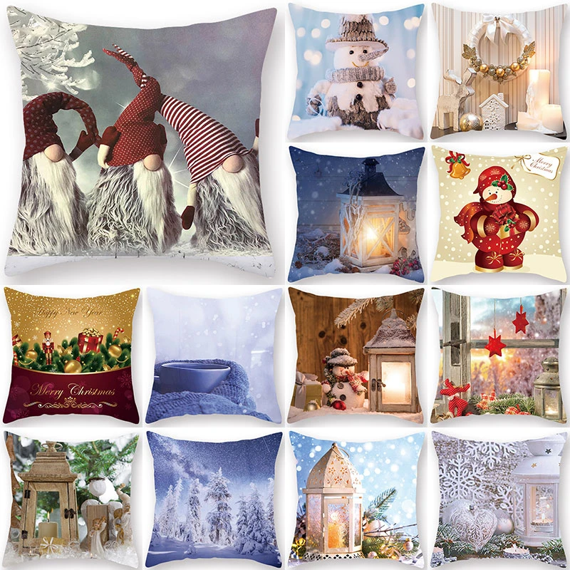 

1Pcs Christmas Snow Gift Pattern Cushion Cover Polyester 45*45cm Decorative Pillowcase New Year Sofa Home Car PillowCover 40999