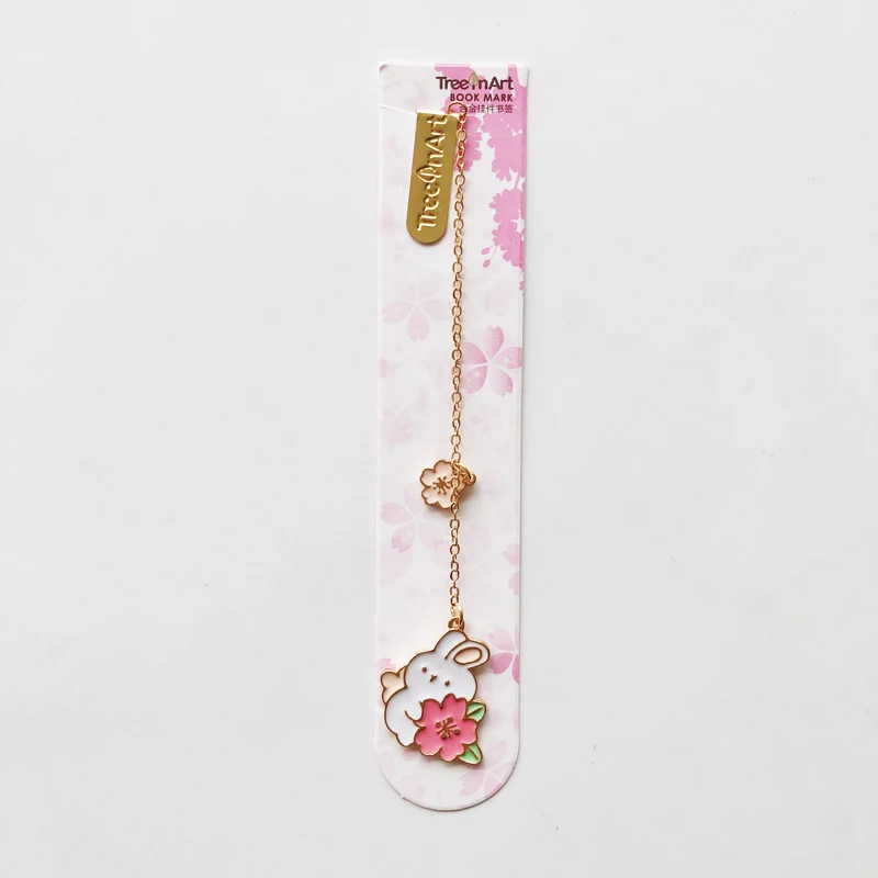 1X Romantic Sakura Rabbit Alloy Chain Pendant Bookmark Marker of Page School Office Supply