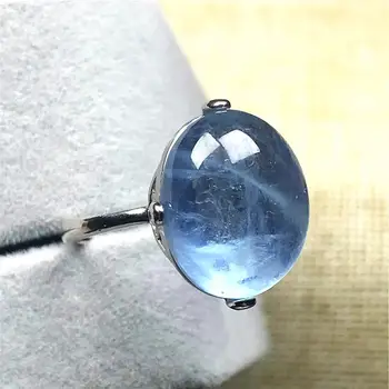 

17x14mm Top Natural Ocean Blue Aquamarine Ring For Woman Lady Man Clear Crystal Beads Stone Silver Adjustable Ring Jewelry AAAAA