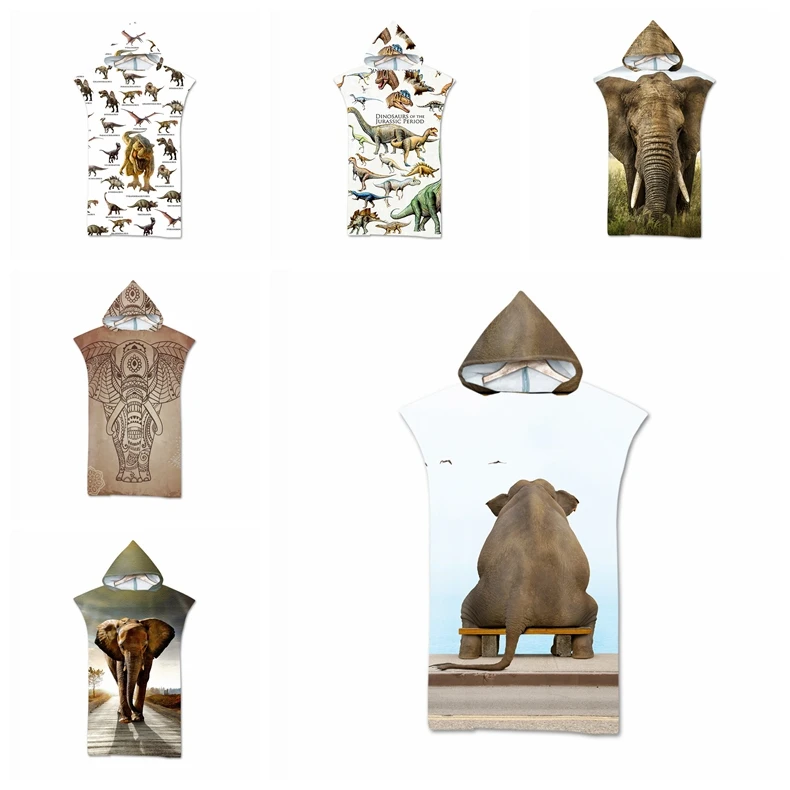 

Printed elephant Quick dry Beach Towels Microfiber Changing Robe Cloak unisex Bathrobe Hooded Surf Poncho Towel Swimsuit