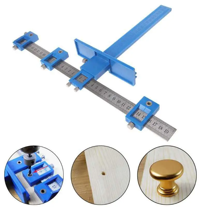 Cabinet Hardware Jig Adjustable Punch Locator Tool Drill Guide Template Wood Drilling Dowelling for Installation Woodworking