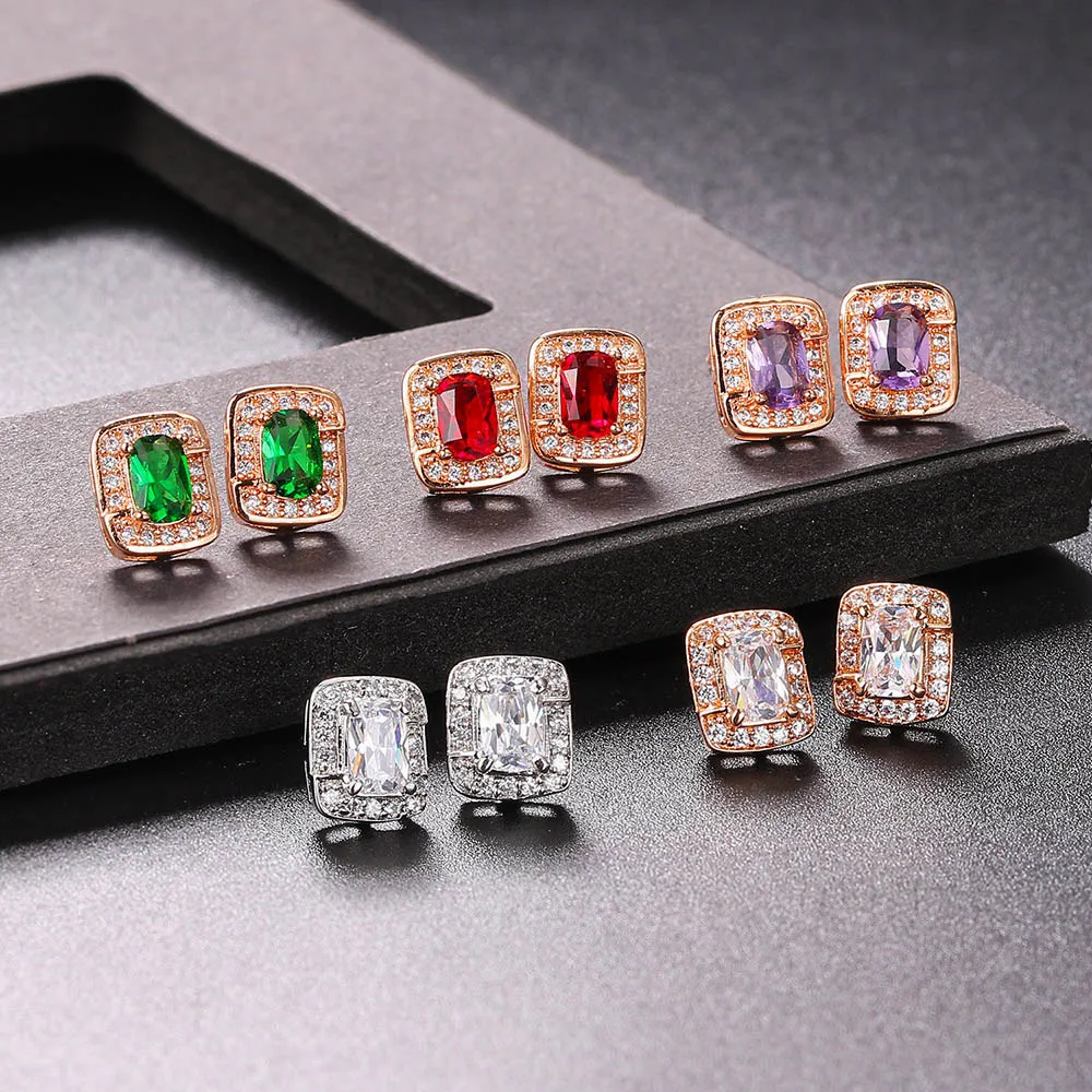 Multicolor Wedding Stud Earrings For Women Zircon Piercing Ear
