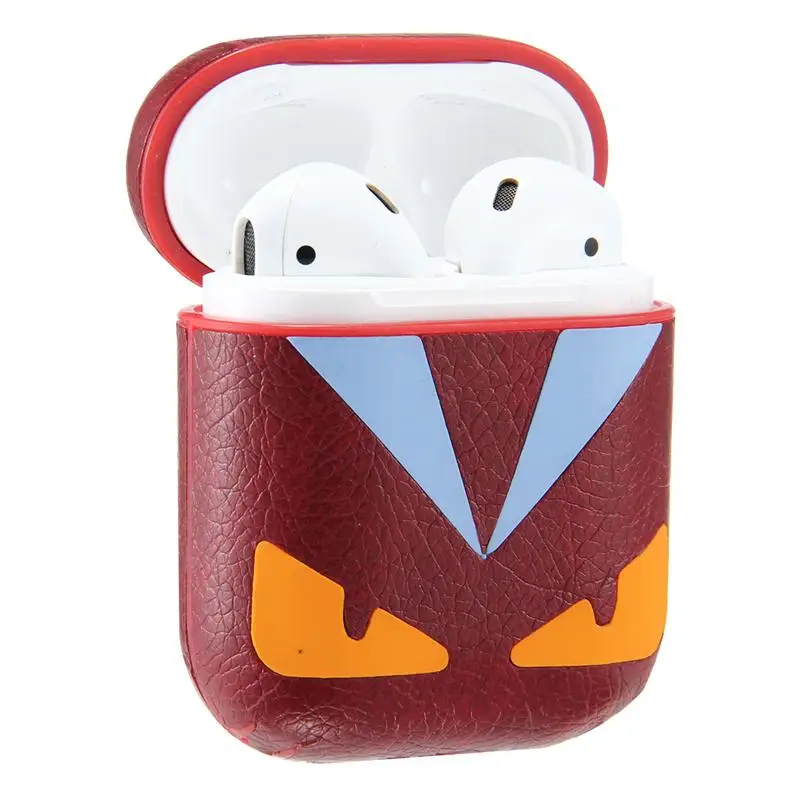 Красный Чехол Angry Face из искусственной кожи для Airpods, чехол, защита от беспроводной зарядки, противоударный защитный чехол, аксессуары для наушников - Цвет: Красный