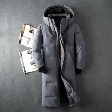 Зимний пуховик для мужчин, 90% белый утиный пух, Мужская удлиненная куртка, повседневная утолщенная теплая Молодежная мужская пуховая куртка с капюшоном