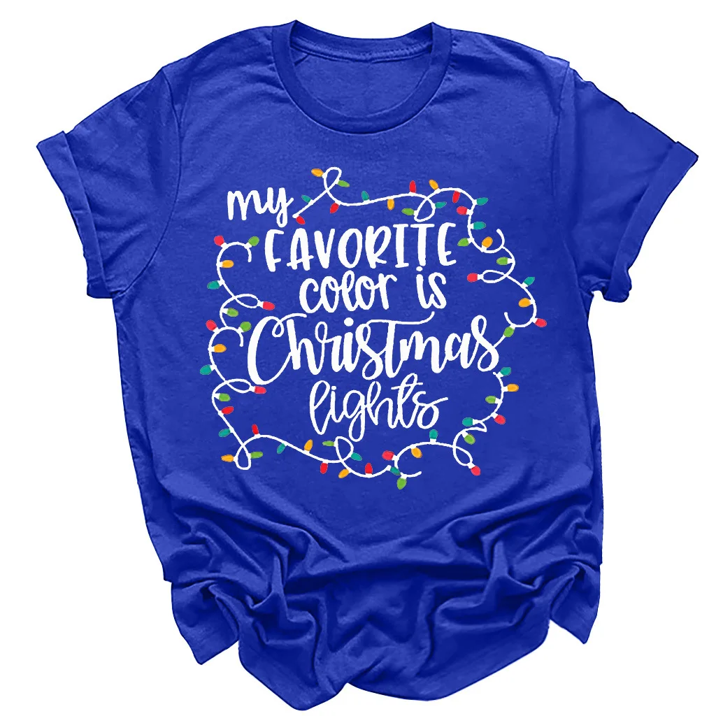 My Favorite color Is Christmas Lighting, футболки с буквенным принтом, женские футболки с коротким рукавом и круглым вырезом, топ размера плюс S-3XL, 12 цветов