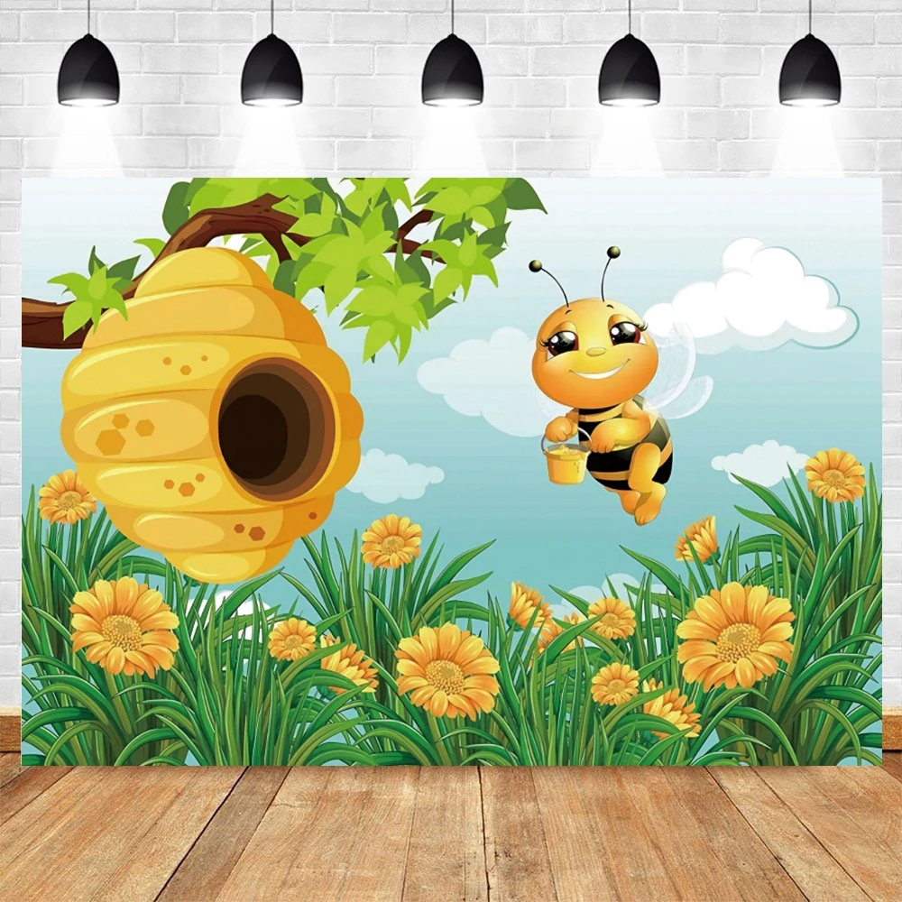 

Yeele Baby Birthday Backdrop Photocall Sunflowers Bee Honey Party Decor Photography Background Photo Studio Photographic Props