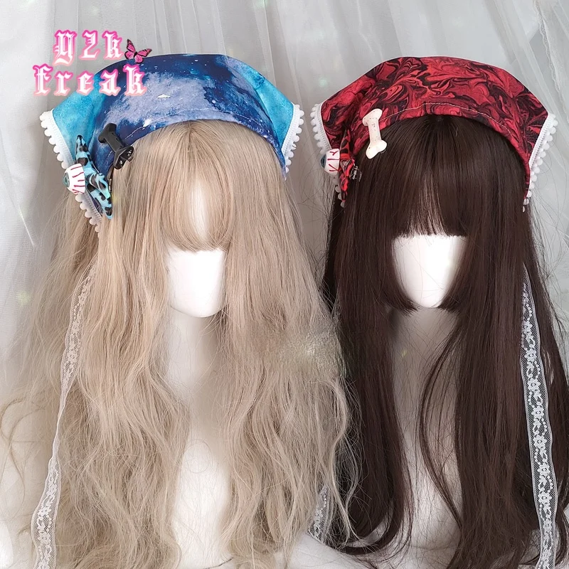 

Повязка на голову Y2K для девушек, головной убор, аксессуары для женщин, резинки для волос Durag BabyGirl Softgoth Egirl, хип-хоп 90-х, банданы ручной работы