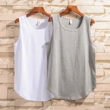 Летний Однотонный мужской жилет без рукавов, жилет средней длины, европейский стиль, простой чистый хлопок, впитывающий спортивный жилет для фитнеса