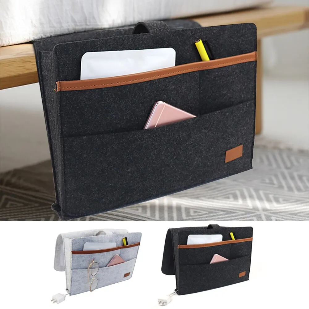 

Felt Bedside Storage Bag Pouch Bed Desk Bag Sofa TV Remote Control Hanging Caddy Storage Organizer Bed Holder Pockets