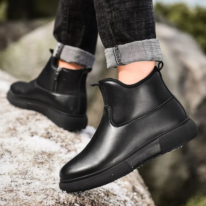 Men Boots Waterproof Leather Snow Boot Men Shoes High Quality Vintage British Warm Fur Boots Autumn Winter Men Casual Ankle Boot