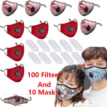 

Printing Reusable Protective100 pcs PM2.5 Filter mouth Mask anti dust Face mask Windproof Mouth-muffle bacteria proof Flu Mask