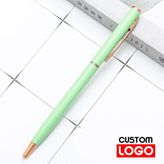 New Metal Ballpoint Pen Rose Gold Pen Custom Logo Advertising Ballpoint Pen  Lettering Engraved Name School&office Supplies Style 2-Light Green
