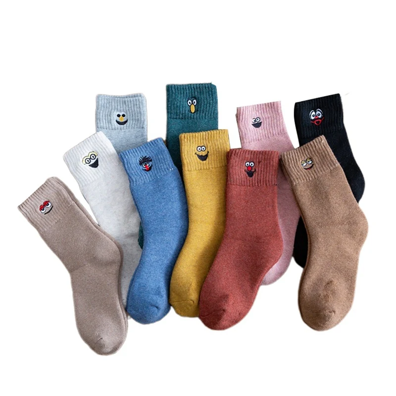Женские милые носки с вышивкой французского бульдога, серые, зеленые, розовые, черные, желтые, пять цветов, Хлопковые вязаные теплые носки для зимы и осени