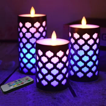 

Creative Grid LED Candle Flameless Electronic Candle With RGB Remote Control Wax Pillar Candle For Home Party Wedding Decoration