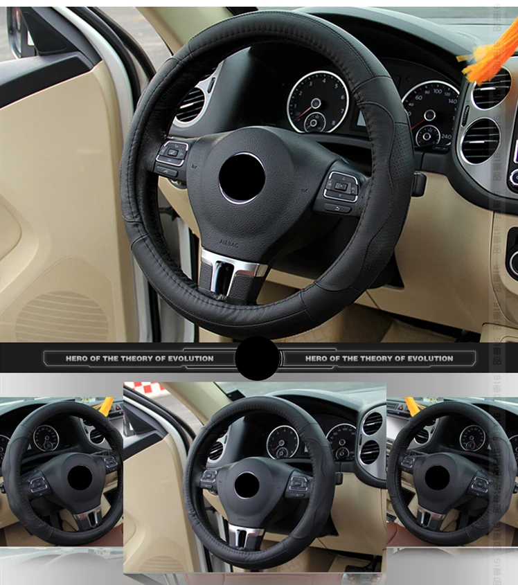 38 см чехол на руль из натуральной кожи для volkswagen Beetle Polo santana LAVIDA Sagitar Lamando Golf 7 - Название цвета: Черный