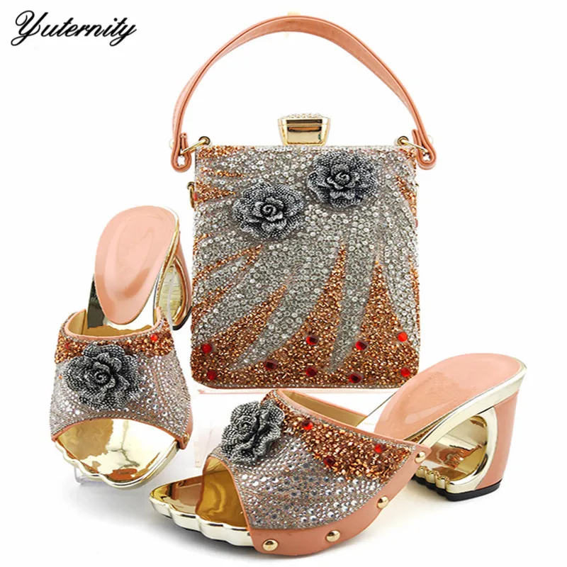 

Spring Autumn Luxury High Heels 9CM Shoes And Bags To Match Set Special Woman Italian Shoes And Bag Set For Celebration Party