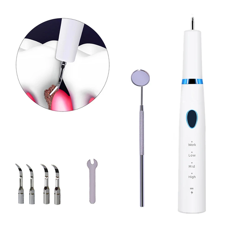 

Portable Ultrasound Teeth Cleaner Wireless Charging Household Calculus Stains Tartar Remover 3 Working Modes with Lighting Head