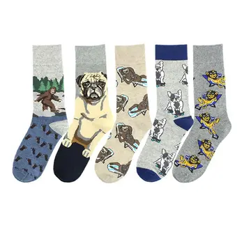 

Unisex Funny Cartoon Animal Crew Socks Bulldog Sloth Lion Monkey Print Hosiery