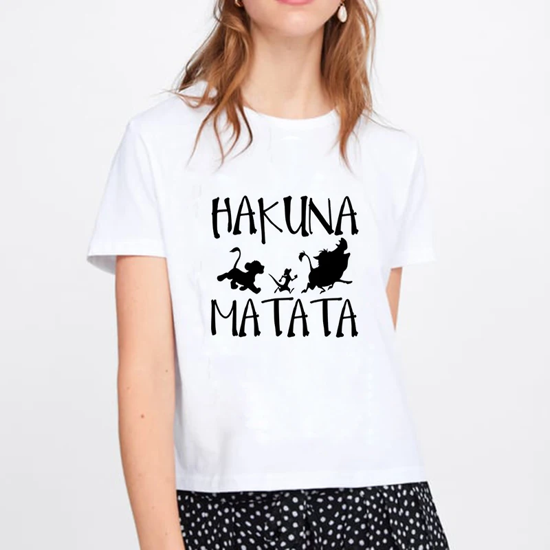 Fashion Hakuna Matata Ullzang street vintage lion king cartoon printing o-neck washed t shirt women harajuku tshirt camisetas ve