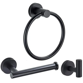 

Bathroom Hardware Accessories Set Matte Black 3-Piece Set Includes Hand Towel Ring, Robe Hook, Toilet Paper Holder Heavy Duty St