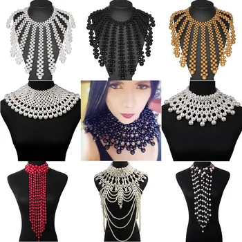 

Handmade Weaving Pearl Necklace Luxury Geometric Colorful Pearl Choker Multi-layers Statement Necklace Ladies Body Jewelry