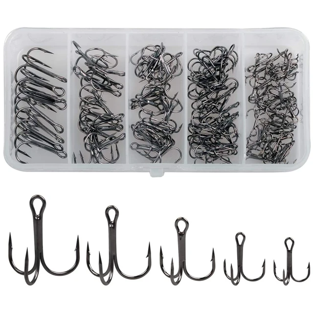 120pcs/box High Carbon Steel Fishing Treble Hooks Kit Strong Sharp