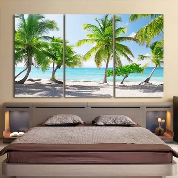 

Frame Home Decor Living Room Wall Pictures 3 Panel Blue Ocean Palm Trees View Artwork Painting Modular HD Printed Canvas Poster