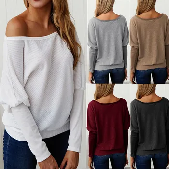 

Streetwear Long Sleeve Knitted Cotton Grey Sweaters Lady Pullovers Batwing Sleeve Elegant Round Collar Autumn Winter Top Women