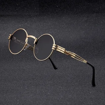 

New Fashion Retro Steampunk Round Metal Sunglasses for Men and Women Double Spring Leg Colorful Eyewear UV400