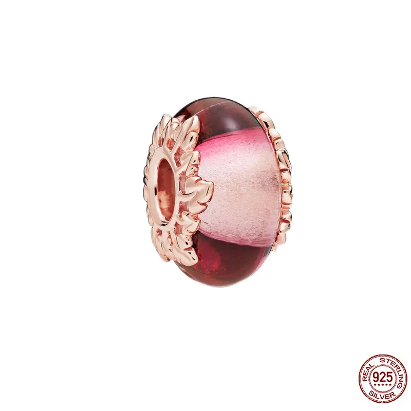 Новое поступление 925 оригинальный браслет Joyas De Plata Pandora розовое муранское стекло