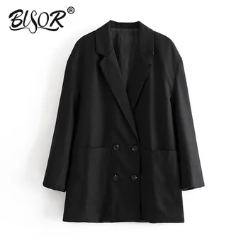 

Vintage Stylish Office Lady Solid Single Breasted Blazer Coat Women 2019 Autumn Long Sleeve Pockets Blazers Outerwear Mujer