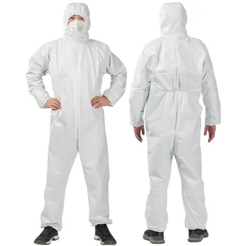 

FedEx 100pcs Disposable Coveralls Hooded Protective Coveralls Full Body Cover Isolation Suit with Elastic Cuffs Safety Clothing