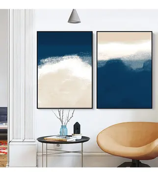 

Watercolor Navy Blue Beige Abstract Pictures Canvas Painting Gallery Wall Art Posters and Prints for Living Room Home Decoration