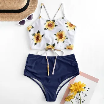 

Hot Sales Women Sexy Two-Piece Swimsuit Sunflowers Printing Bikini Set Beachsuit Swimwear Biquini Swimming suit Swimming suit
