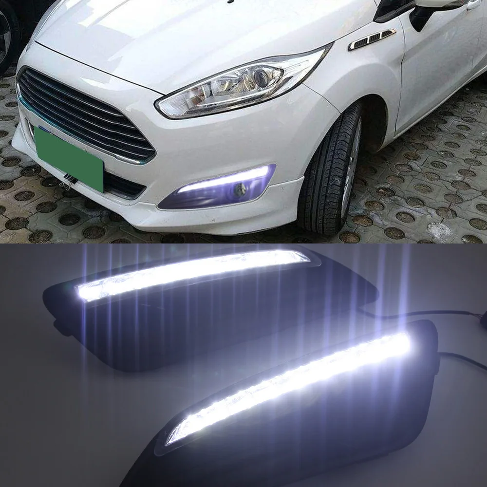 HOLAECS Replacement LED Daytime Running Lights DRL Fog Lamp Fits Ford Fiesta 2013 2014 2015 With Amber Turn Signal Lamp 
