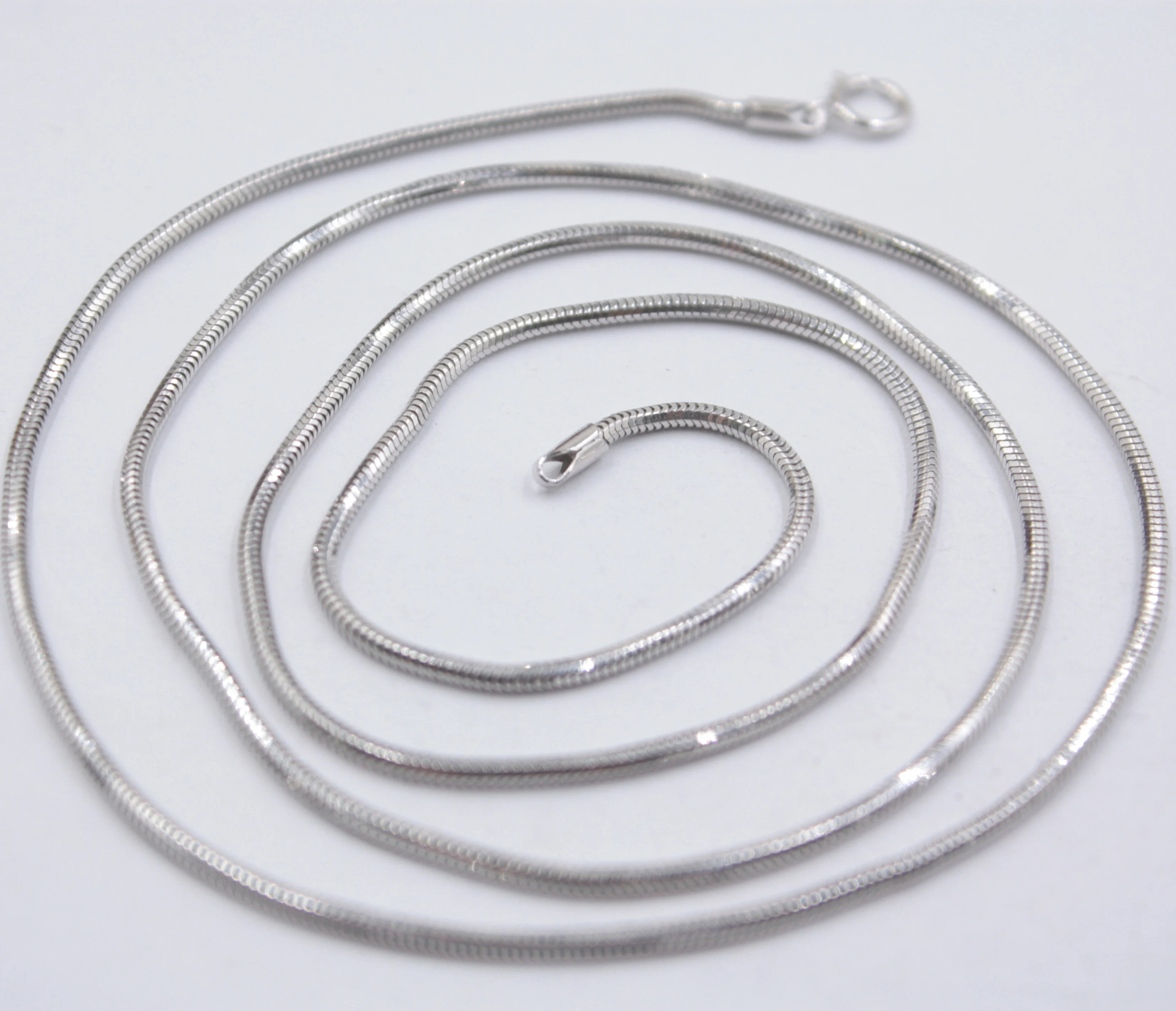 Real S925 Silver Necklace For Men Women Chain Round Snake Smooth Link 25.6 ''L Necklace