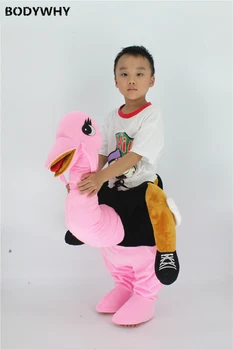 

Pink Ostrich Carry Me Mascot Costume Soft Cute Suits Kids Children Cosplay Party Game Dress Outfits Clothing Carnival Halloween