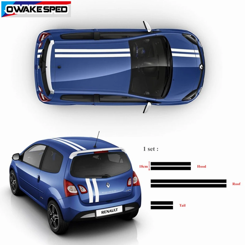 Автомобильный капот спортивные полосы для Renault Twingo Clio 1 комплект наклейки НА ВЕСЬ кузов авто капот крыша хвост Декор наклейки гоночный стиль