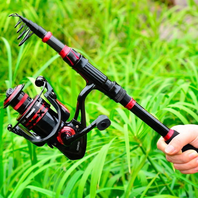 Proberos Telescopic Rod & Reel Kit 5.2:1 Gear Ratio Spinning Reel 2.1m  Carbon Fiber Fishing Rod Combo Bag Line Baits Hooks Set - AliExpress