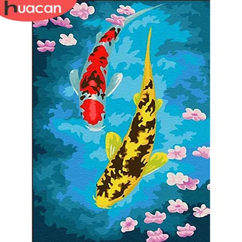 

HUACAN DIY Oil Painting By Numbers Fish Animals HandPainted Kits Drawing Canvas Pictures Home Decoration Gift