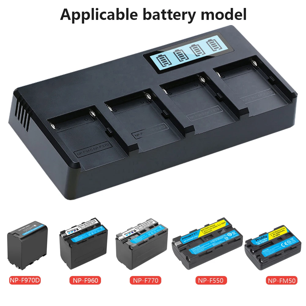 4-Channel LED Display Charger For Sony NP-F Batteries - Fast Charging For Camcorders & Video Lights
