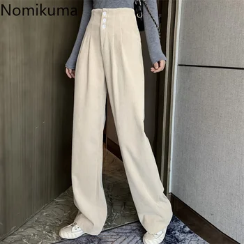 

Nomikuma High Waist Wide Leg Pants Solid Color Straight Loose Corduroy Trousers Women Casual OL Fashion Pantalones Female 3a336