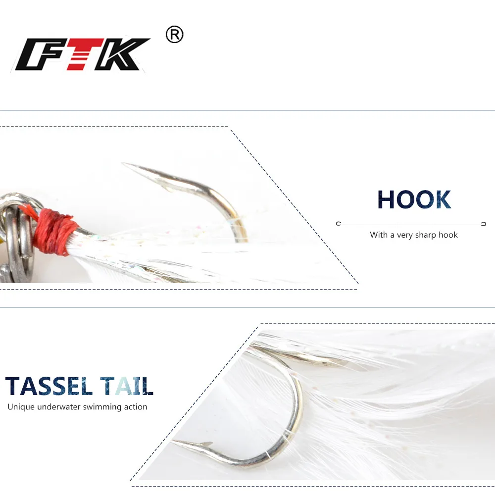 FTK 20g 30g Hard Metal Micro Deep Sea Lead Jig Lure 5.3/6cm Sinking Jigging Fishing Bait Tackle Wobbler With Treble Hook