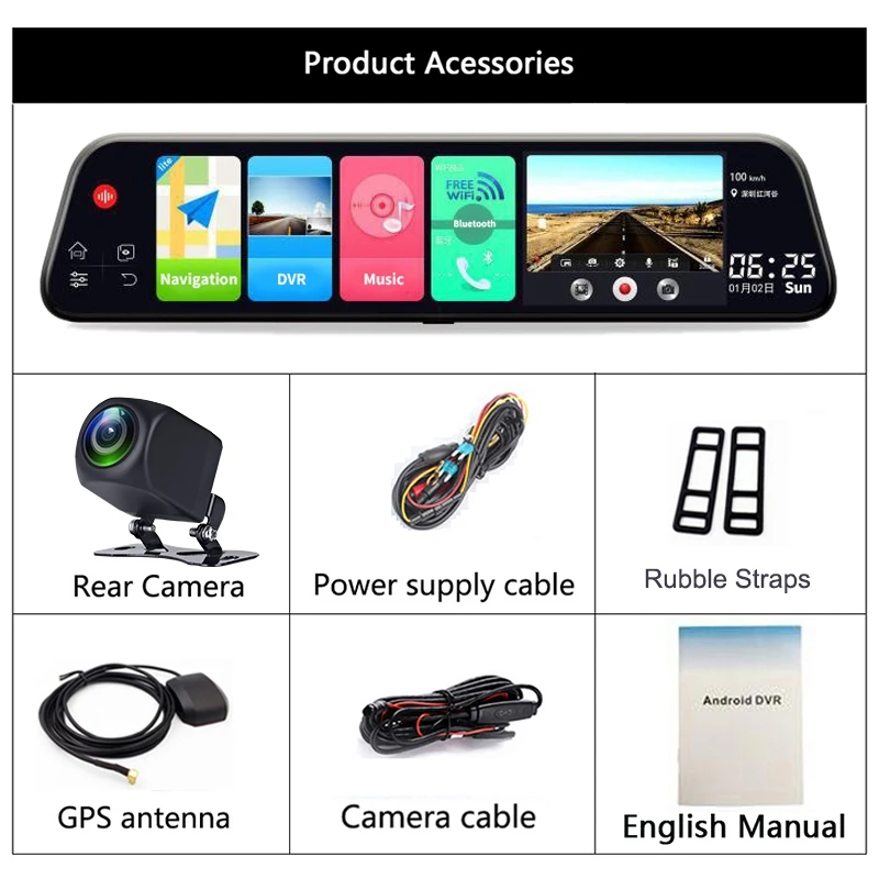 12 дюймов Android 8,1 Adas Dash камера автомобиля Dvrs камера Gps Bluetooth навигация Fhd видео рекордер 4G Wifi Dvr зеркало заднего вида - Название цвета: Black