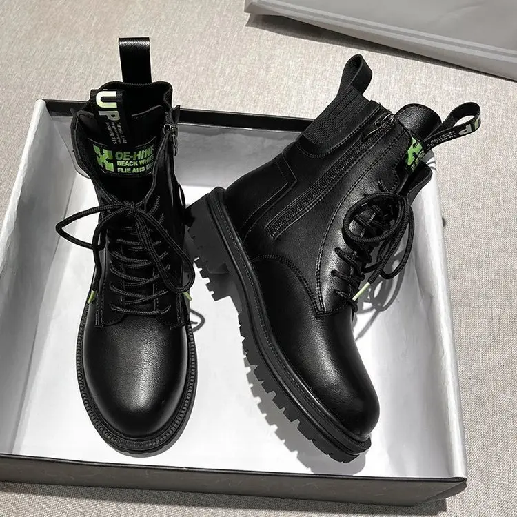 A158!Leather Martin boots women's tide autumn and winter 2020 new thick-soled short boots net red fashion thin boots children.