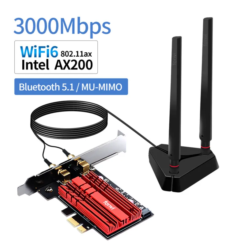 

3000Mbps Intel AX200 WiFi 6 PCIe Adapter Bluetooth 5.0 Dual Band 2.4G/5Ghz 802.11ac/ax For Win10 MU-MIMO Desktop Wlan WiFi Card